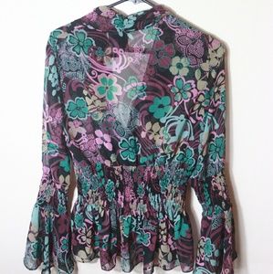 Bisou Bisou Shear Floral Print Top